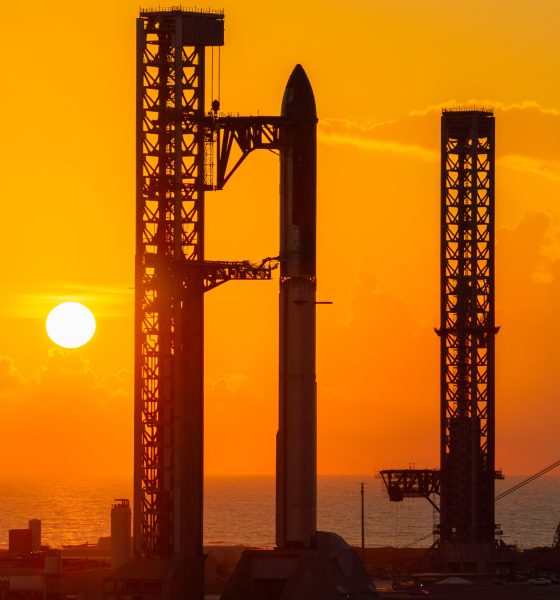 Sunrise at Starbase. Starship is stacked for opportunistic full-stack testing ahead of Flight 14 via SpaceX