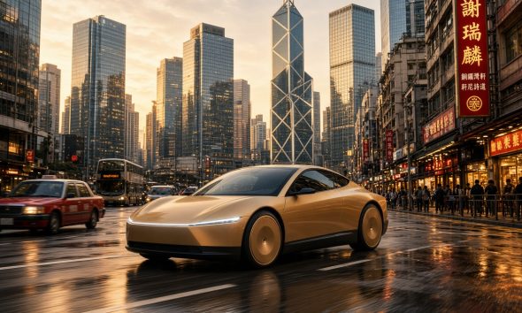 Concept image of Tesla Cybercab in the streets of Hong Kong via Grok
