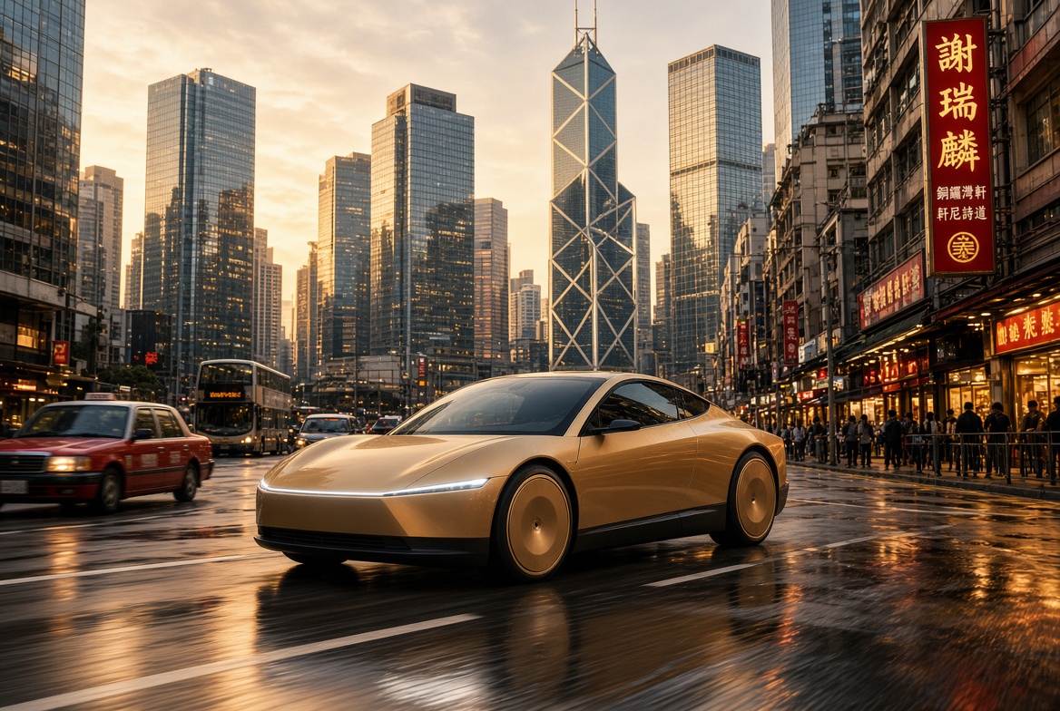 Concept image of Tesla Cybercab in the streets of Hong Kong via Grok