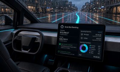 Concept of SuperGrok Bot handling banking in a Tesla via Grok