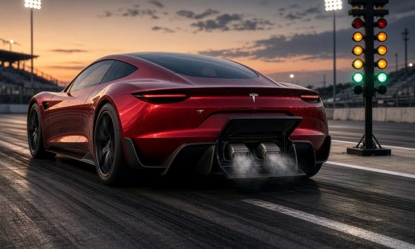 Concept rendering of a Tesla Roadster with SpaceX Package via Grok