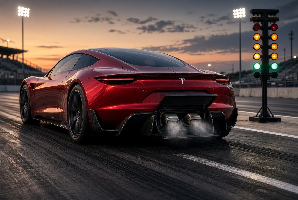 Concept rendering of a Tesla Roadster with SpaceX Package via Grok