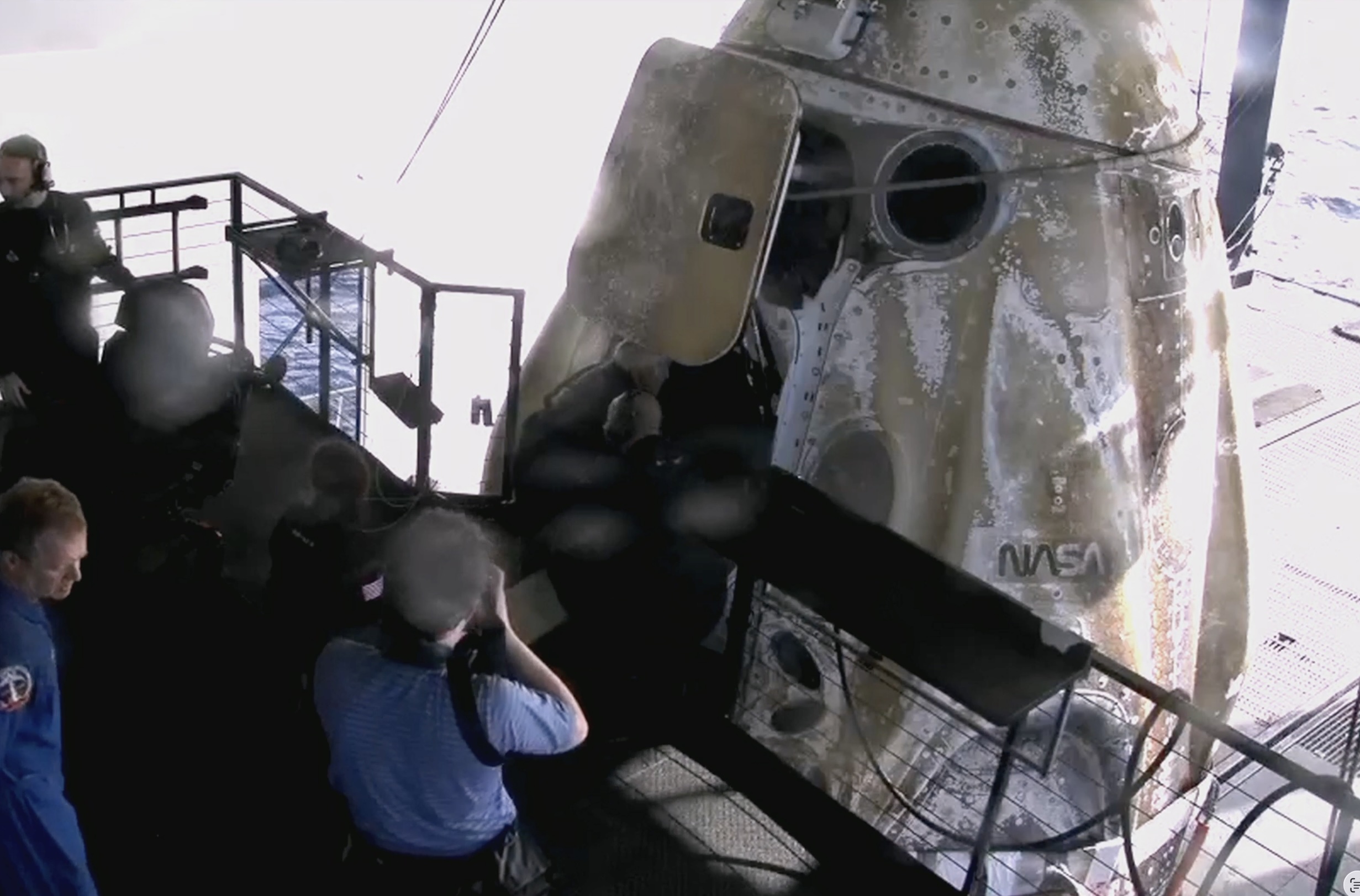SpaceX's Crew Dragon Freedom sits aboard the recovery ship Shannon after splashing down off the coast of Los Angeles with the Crew-12 astronauts on October 8, 2026. (Credit: SpaceX)