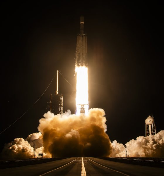 SpaceX's Falcon Heavy lifts off from Launch Complex 39A at NASA's Kennedy Space Center at 11:54 p.m. ET on October 1, 2026, carrying the classified NROL-97 mission for the National Reconnaissance Office. (Credit: SpaceX)