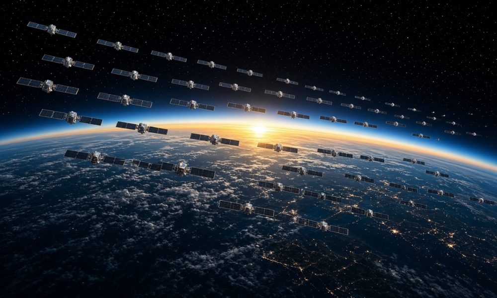 Concept rendering of SpaceX Starmind constellation via Grok