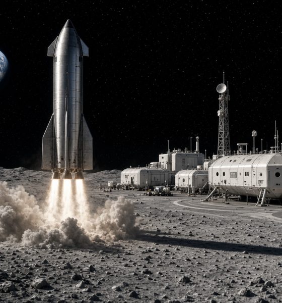 Concept rendering of SpaceX Starship landing on the moon via Grok