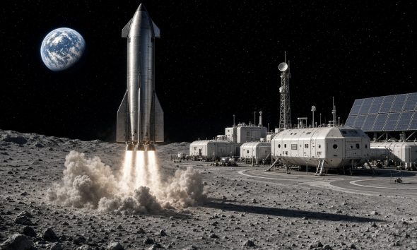 Concept rendering of SpaceX Starship landing on the moon via Grok