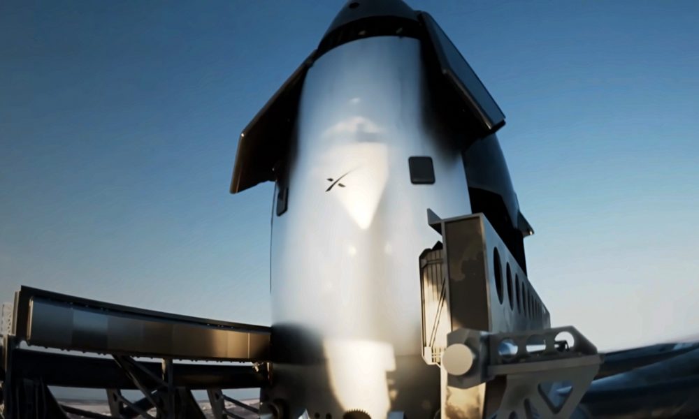 Concept video of SpaceX’s Flight 15 Starship held in the launch tower’s chopstick arms after a catch. (Credit: SpaceX)