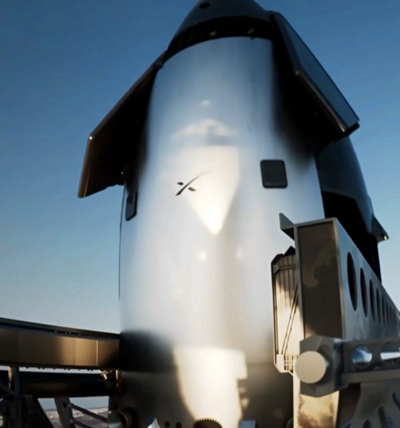 Concept video of SpaceX’s Flight 15 Starship held in the launch tower’s chopstick arms after a catch. (Credit: SpaceX)