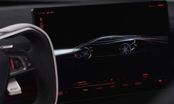 The next generation Tesla Roadster’s touchscreen, shown in Tesla’s first official look at the car’s interface. (Credit: Tesla/X)