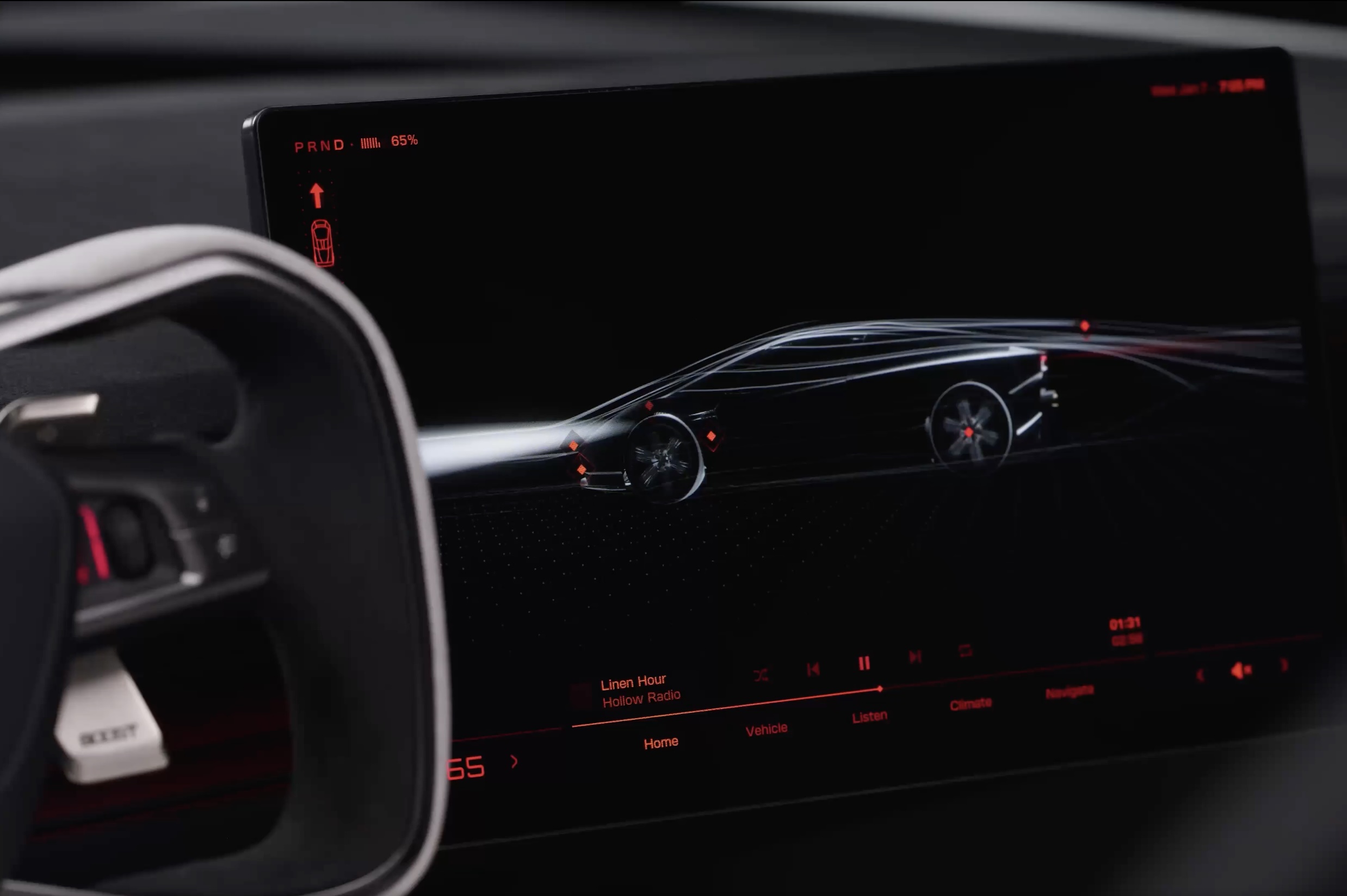 The next generation Tesla Roadster’s touchscreen, shown in Tesla’s first official look at the car’s interface. (Credit: Tesla/X)
