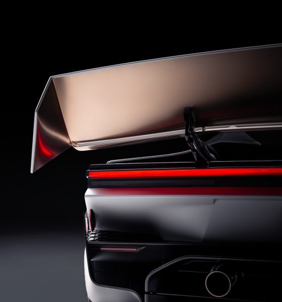 The Roadster’s rear wing, one of the aerodynamic elements Tesla pairs with a fan-based downforce system. (Image: Tesla)