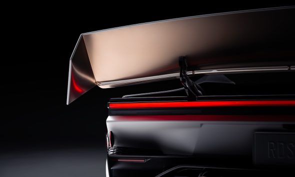 The Roadster’s rear wing, one of the aerodynamic elements Tesla pairs with a fan-based downforce system. (Image: Tesla)