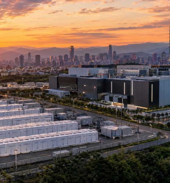 Concept render of Tesla Megapack farm supporting an AI Data Center in Taiwan